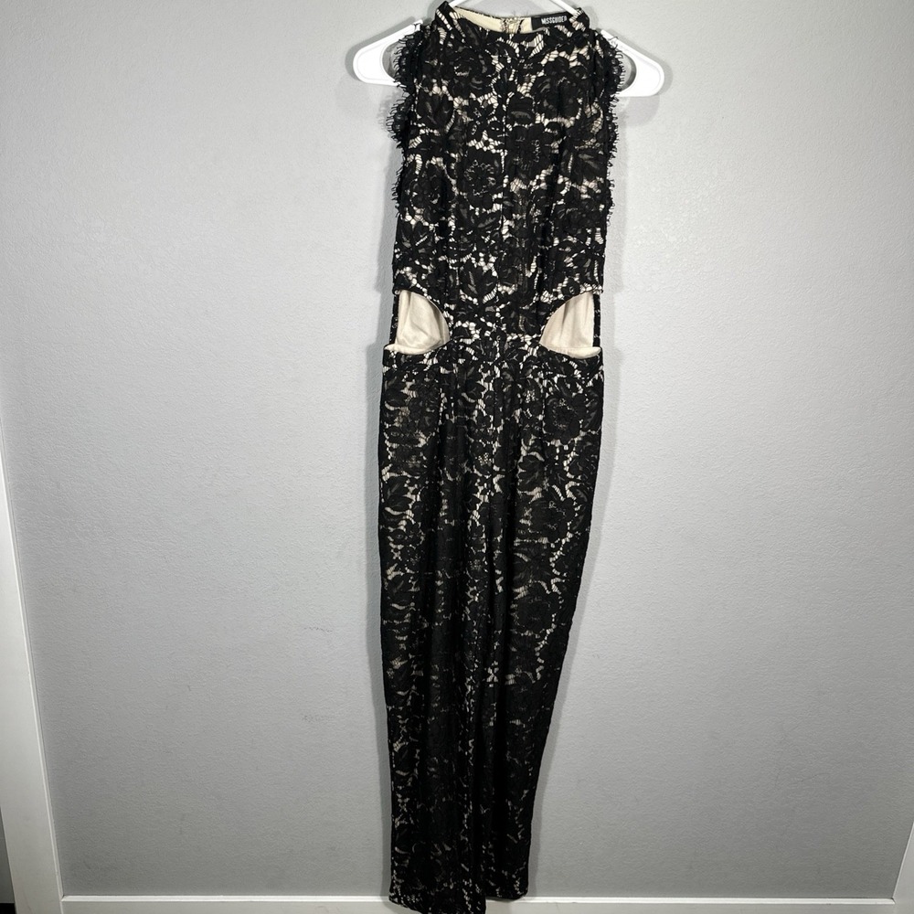 Misguided Jumpsuit Halter Neck Sleeveless 12 lace overlay side cutout Whimsigoth